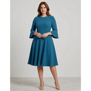 Hobbs London Dress Womens 6 Blue Teal Fit Flare Office Jewel Tone Modest